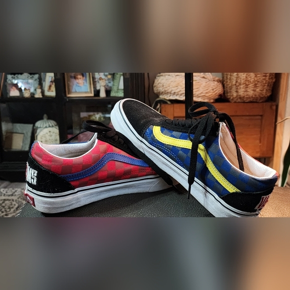 VANS Old Skool Red and Blue Checkered Sneakers - Picture 2 of 8